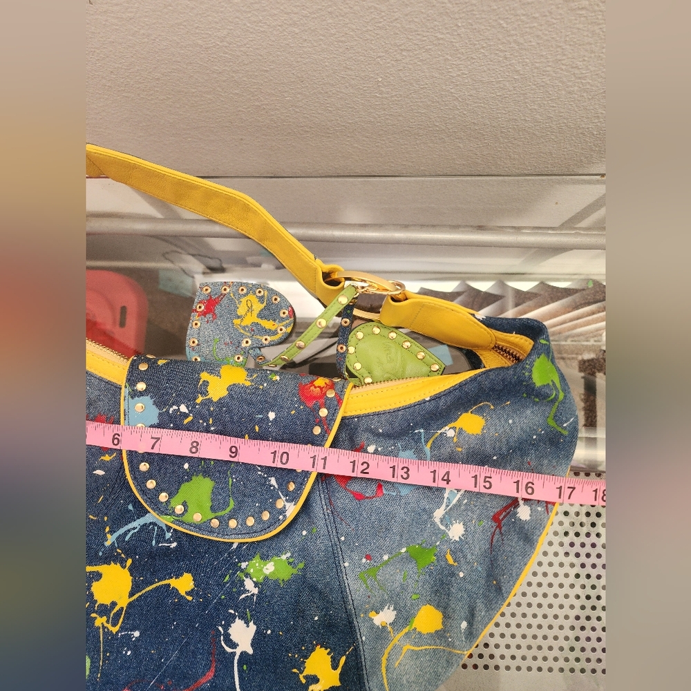 Junior Drake Y2K Paint Splatter Denim Shoulder Bag Heart Charms - Picture 9 of 10